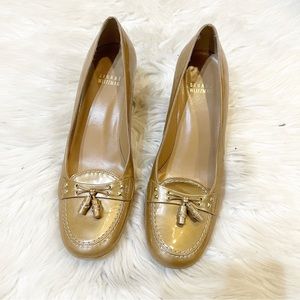 Stuart Weitzman Gold Tassel Heeled Loafer Pumps Size 7M